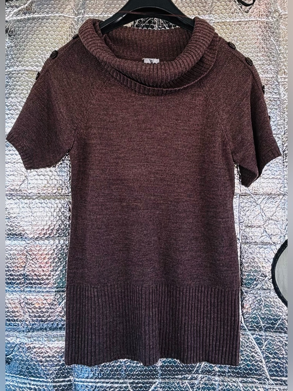 Worthington brown cowl neck short-sleeve sweater. - Picture 2 of 11